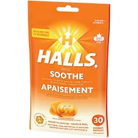 Halls Soothe Menthol Honey Flavour, 30 Cough Drops