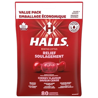 HALLS Soulagement avec Mentho-Lyptus Saveur Cerise, 80 pastilles
