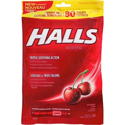 HALLS Soulagement avec Mentho-Lyptus Saveur Cerise, 80 pastilles