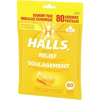 Halls Relief Mentho-lyptus, Honey Lemon Flavour, 80 cough drops