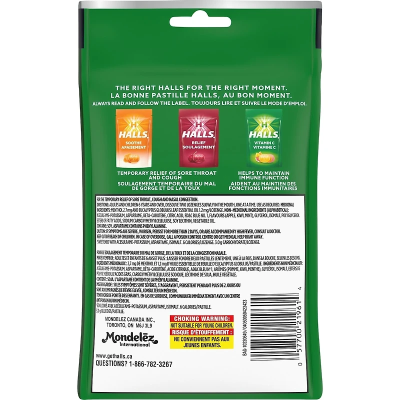 HALLS Soulagement avec Mentho-Lyptus Saveur Kiwi-pomme, 25 pastilles