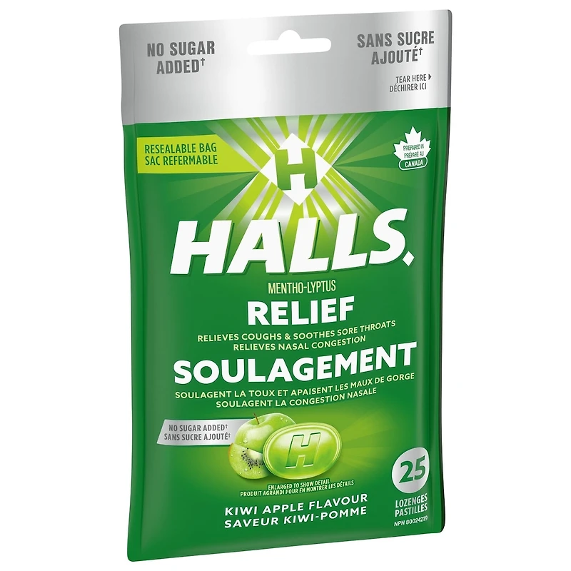 HALLS Soulagement avec Mentho-Lyptus Saveur Kiwi-pomme, 25 pastilles