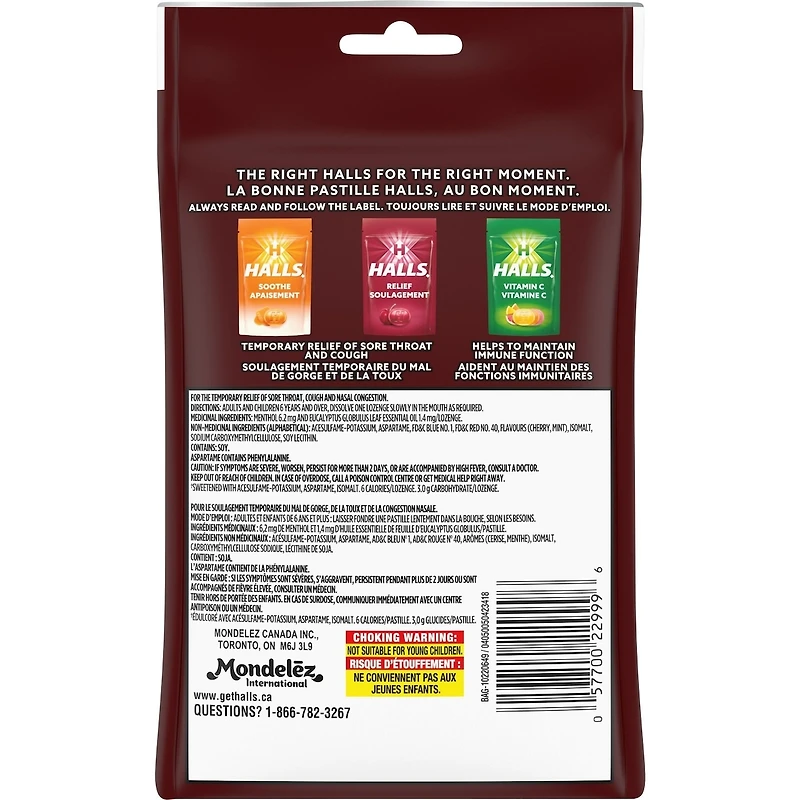 HALLS Soulagement avec Mentho-Lyptus Saveur Cerise Noire, 25 pastilles