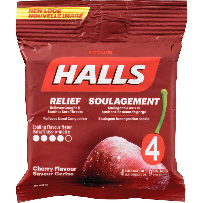 Halls Relief Mentho-lyptus Cherry Flavour, 4 x 9 Cough Drops Multipack