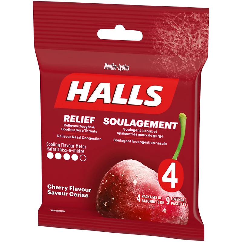Halls Relief Mentho-lyptus Cherry Flavour, 4 x 9 Cough Drops Multipack