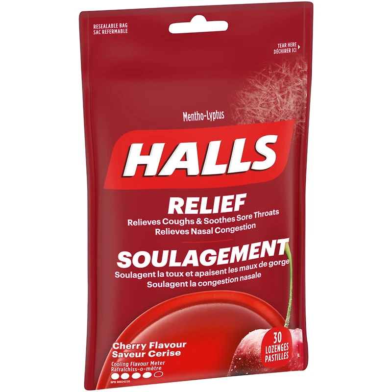 HALLS Soulagement avec Mentho-Lyptus Saveur Cerise, 30 pastilles