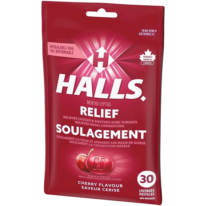HALLS Soulagement avec Mentho-Lyptus Saveur Cerise, 30 pastilles