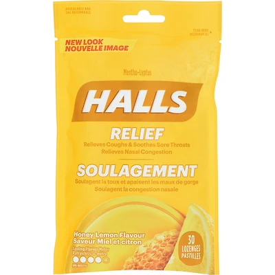 Halls Relief Mentho-Lyptus Honey Lemon Flavour, 30 Cough Drops