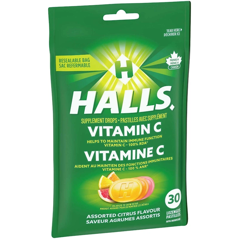 Halls Vitamin C Assorted Citrus Flavour, 30 Supplement Drops