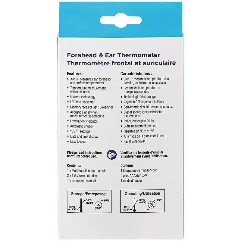 Thermomètre frontal et auriculaire