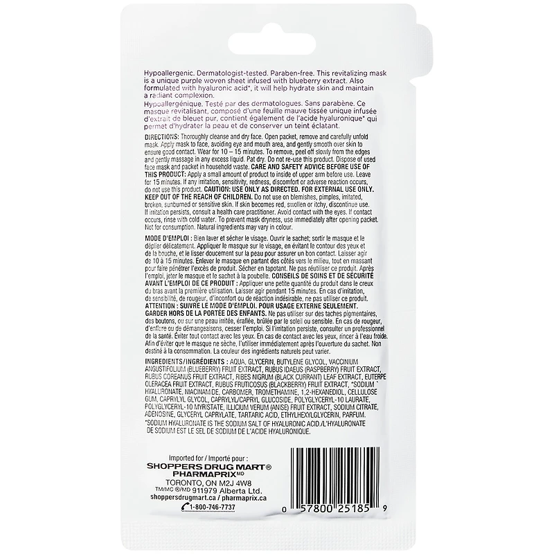 Hydratant aux bleuets Masque en Feuille