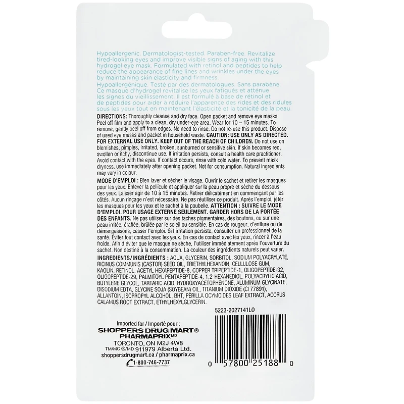 Rétinol Masque D’HydroGel
Pour Les Yeux