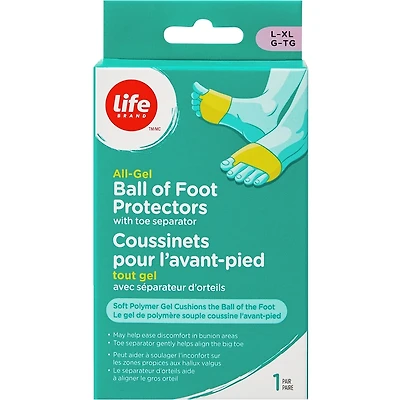 All Gel Ball of Foot Protectors with Toe Separator L/XL