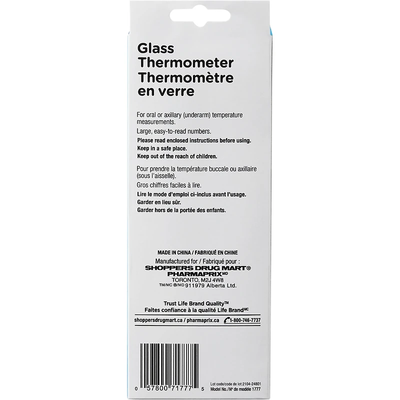 thermomètre en verre de Life Brand