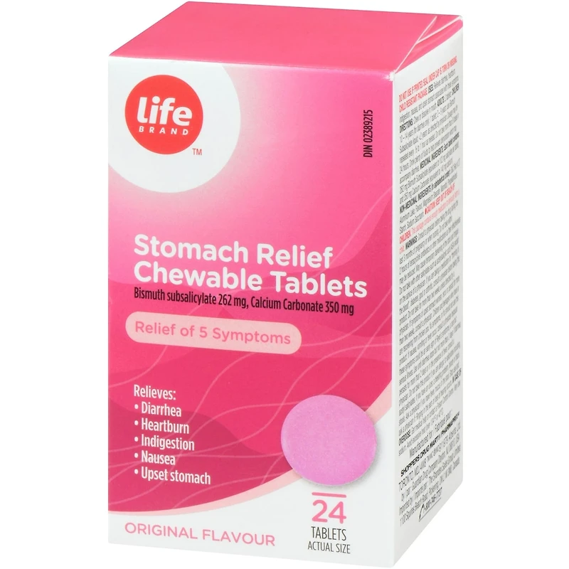 Comprimes à croquer pour le soulagement des dérangements d'estomac Sous-salicylate de bismuth 262 mg, carbonate de calcium 350 mg