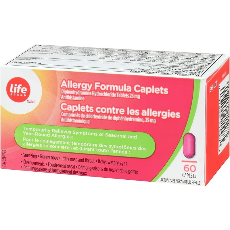 Allergy Formula Caplets Diphenhydramine Hydrochloride Tablets 25 mg Antihistamine