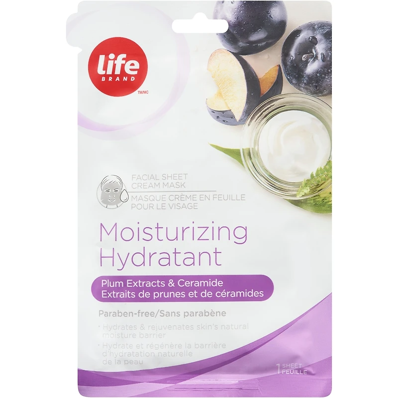 Hydratant Masque Crème en feuille pour le visage, extraits de prunes et de céramides