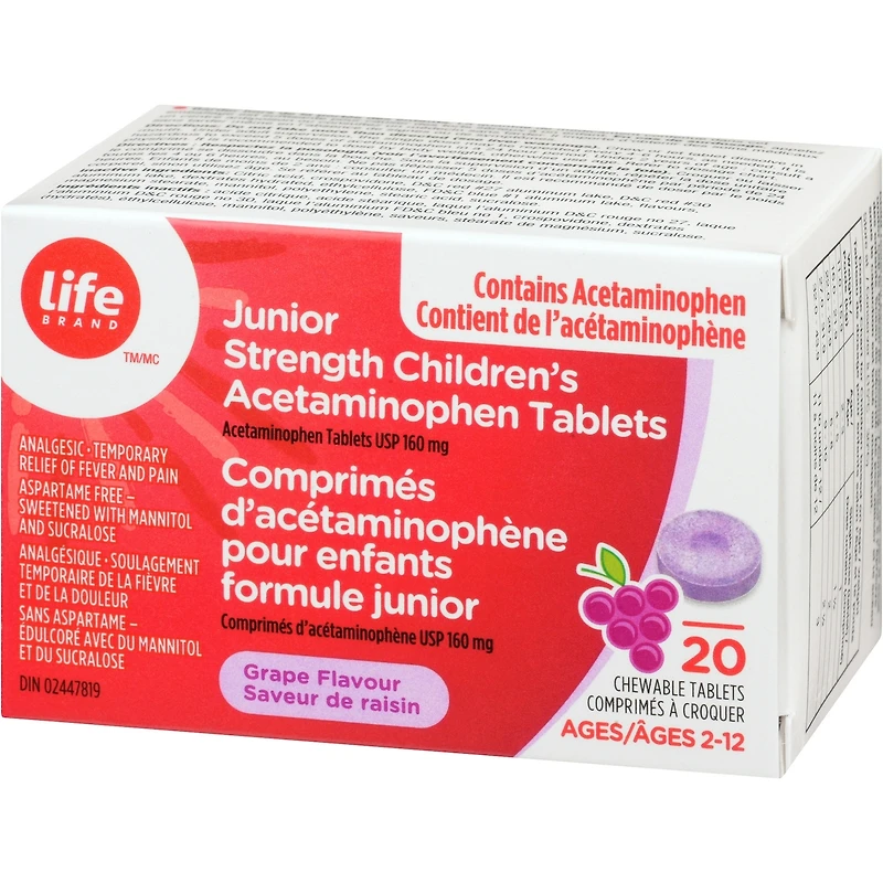 Comprimes d'acetaminophene pour enfants formule junior Saveur de raisin