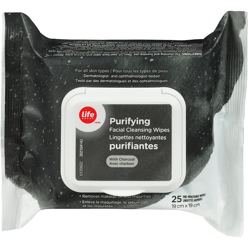 Lingettes nettoyantes purifiantes, avec charbon