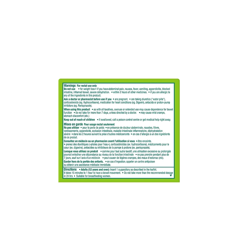 Dulcolax, 10 mg de Bisacodyl,  6 suppositoires de laxatif  – Soulagement efficace de la constipation occasionnelle, Soulagement dans les 15 à 60 minutes, Convient aux enfants de 12 ans et plus, aux adultes et aux femmes qui allaitent
