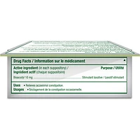 Dulcolax, 10 mg de Bisacodyl,  6 suppositoires de laxatif  – Soulagement efficace de la constipation occasionnelle, Soulagement dans les 15 à 60 minutes, Convient aux enfants de 12 ans et plus, aux adultes et aux femmes qui allaitent