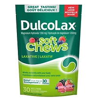 Dulcolax Soft Chews, mélange de baies, fiable, prévisible et doux, un laxatif pour un soulagement rapide de la constipation occasionnelle, sans stimulant, sans gluten, pour adultes et enfants de 12 ans et plus