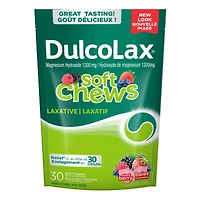 DulcoLax Soft Chews, laxatif pour un soulagement en douceur de la constipation occasionnelle, pour les adultes et enfants de 12 ans et plus, végétalien, sans stimulant, sans gluten, baies mélangées, 30 unités