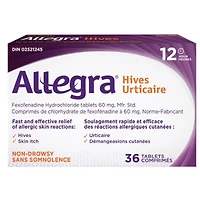 Allegra Hives - 12-Hour Itchy Skin Relief Due to Hives, Allergic Skin Reactions - 60 Mg Fexofenadine Hydrochloride, Antihistamine - Non-Drowsy Formula - Adults, Kids, 12 & Older - 36 Tablets