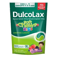 DulcoLax Soft Chews Kids, laxatif pour un soulagement en douceur de la constipation occasionnelle, pour les enfants de 4 ans et plus, végétalien, sans stimulant, sans gluten, baies sauvages, 15 unités