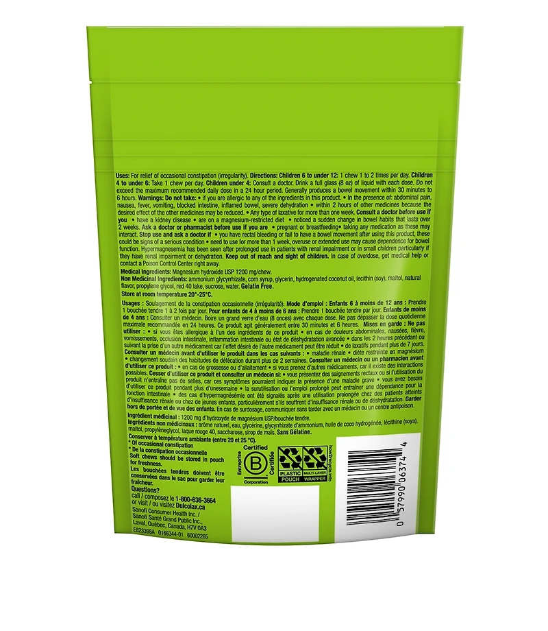 Dulcolax Soft Chews Kids, baies sauvages, fiable, prévisible et doux, un laxatif pour un soulagement rapide de la constipation occasionnelle, sans stimulant, sans gluten, pour les enfants de 4 ans et plus