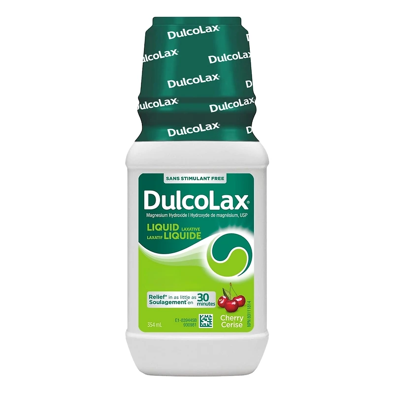 DulcoLax Liquid Laxative for Gentle Occasional Constipation Relief, For Adults and Children Ages 2 and Over, Stimulant-Free, Fast Acting Laxative, Cherry, 354mL Bottle