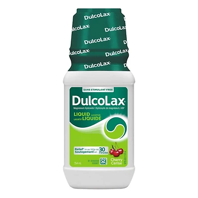 DulcoLax Laxatif liquide pour un soulagement en douceur de la constipation occasionnelle, pour adultes et enfants de 2 ans et plus, sans stimulant, laxatif agissant rapidement, saveur cerise, bouteille de 354 mL
