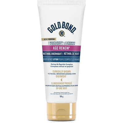 Gold Bond Age Renew Retinol Overnight Body & Face Lotion, 198g Tube, Visibly Tightens & Firms Skin, Hydrates & Moisturizes Face & Body, Formulated with Retinol and Peptide Complex