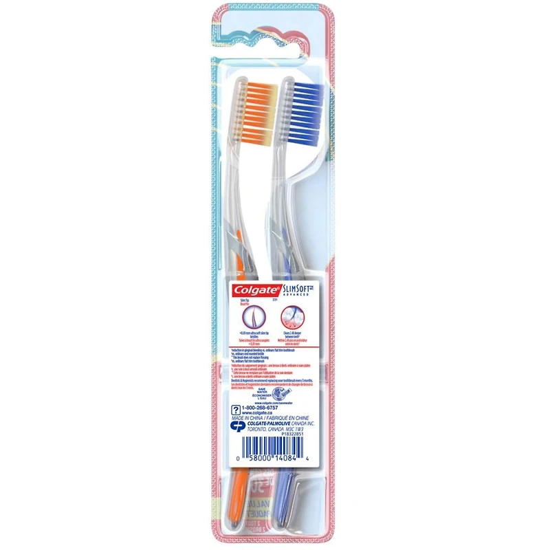 Colgate Slim Soft Advanced Brosse à dents, ultra douce - 2 unités
