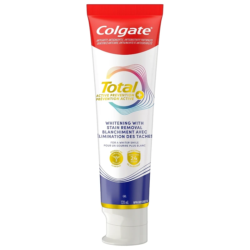 Total Prevention Active Plus Gel Dentifrice Blanchissant avec Élimination des Taches, Menthe