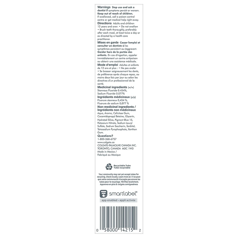 Total Prevention Active Plus Gel Dentifrice Blanchissant avec Élimination des Taches, Menthe