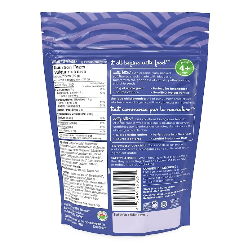 Bouchées collation bleuet + carotte Oaty Bites Love Child Organics