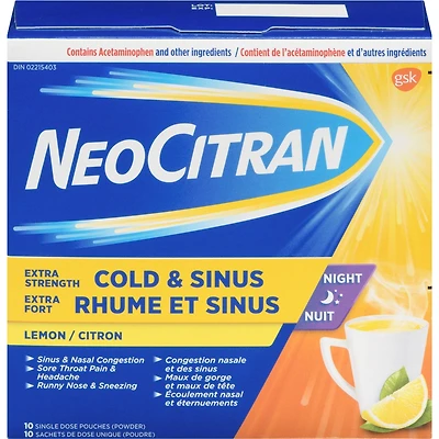 NeoCitran Extra Fort Rhume et sinus Nuit – Citron