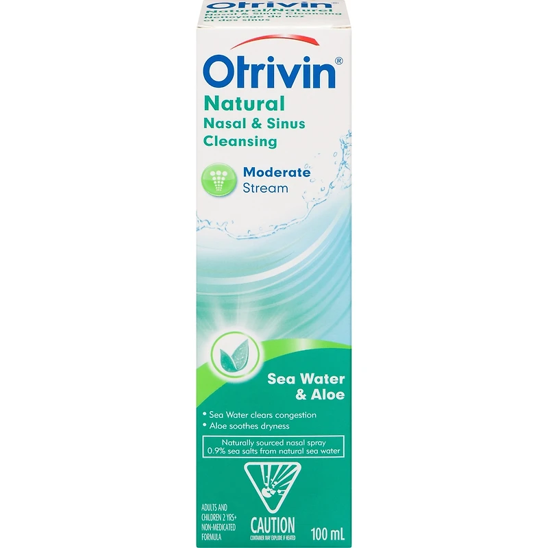 Otrivin Moderate Stream Saline Nasal Decongestant Spray Sea Water & Aloe 100ml
