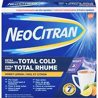 Neocitran Extra Strength Total Cold Night Hot Liquid Medication, Honey Lemon, 10 pack
