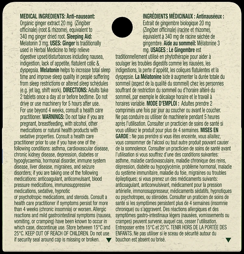 Gingembre Comprimés Pour La Nuit avec Mélatonine