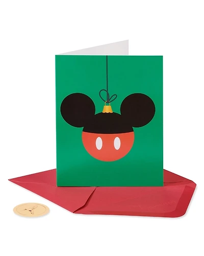 Boîte de cartes de Noël Disney Papyrus avec enveloppes, le plus joyeux et le plus heureux, ornement Mickey sans paillettes (20 unités)
