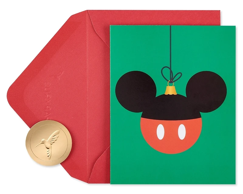 Boîte de cartes de Noël Disney Papyrus avec enveloppes, le plus joyeux et le plus heureux, ornement Mickey sans paillettes (20 unités)
