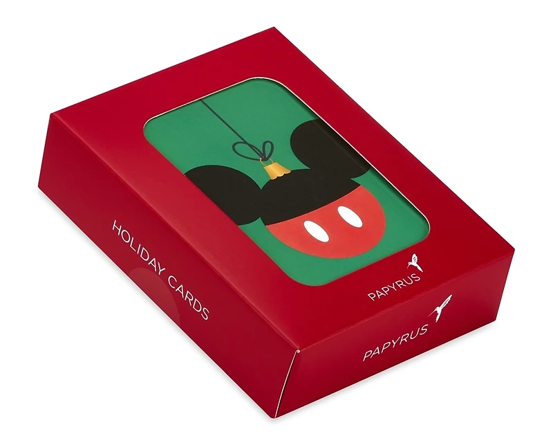 Boîte de cartes de Noël Disney Papyrus avec enveloppes, le plus joyeux et le plus heureux, ornement Mickey sans paillettes (20 unités)