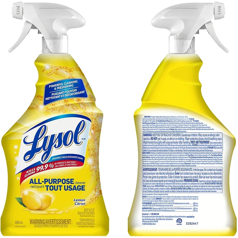 Nettoyant tout usage Lysol, Vaporisateur, citron, nettoyage et rafraîchissement puissants, 650 ml