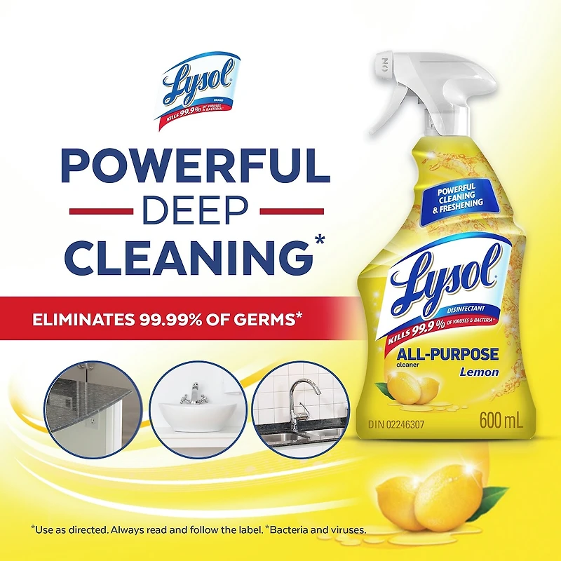 Nettoyant tout usage Lysol, Vaporisateur, citron, nettoyage et rafraîchissement puissants, 650 ml