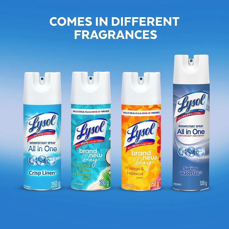 Spray désinfectant tout-en-un, linge croustillant, désinfecte et élimine les odeurs sur surfaces dures tissus, tue 99,99 % des virus bactéries, 539 g