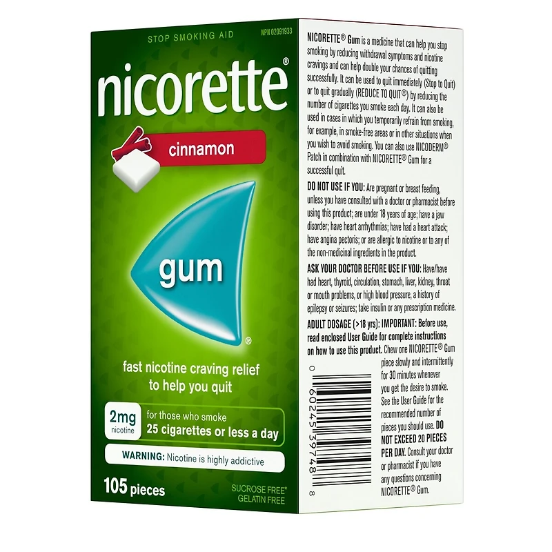 Nicotine Gum, 2 mg, Cinnamon