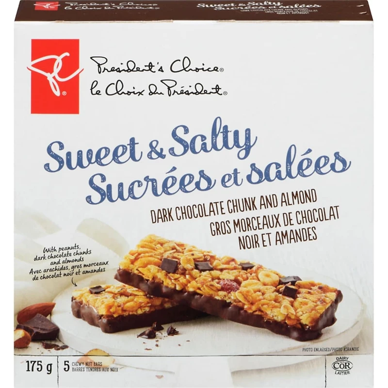 Barres granola sucrées et salées au chocolat noir et aux amandes