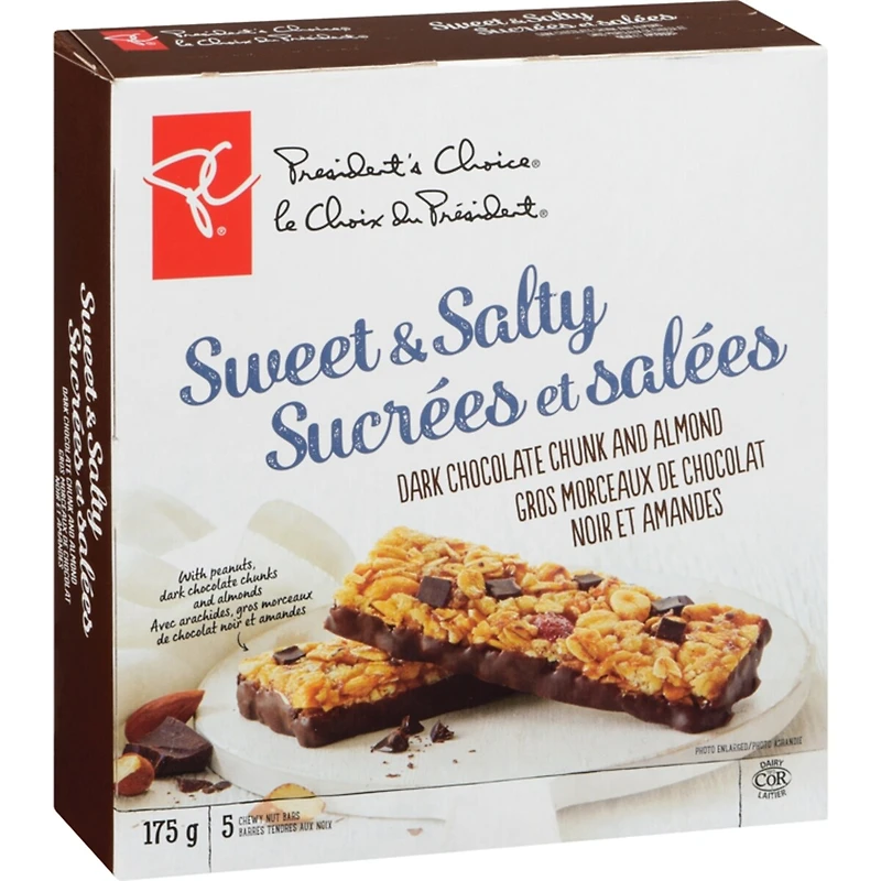 Barres granola sucrées et salées au chocolat noir et aux amandes